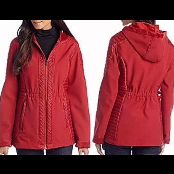 Jones New York Red Outerwear Faux Fur Hooded Mixed Media Velour Pile Coat - $180 - Picture 1 of 13